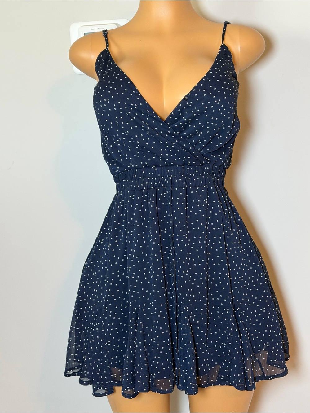Francesca's  Navy and White Polka Dot Mini Dress